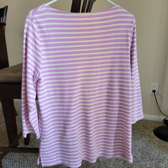 Isaac Mizrahi Live! Top Medium Essential Yarn Dye Stripe 3/4 Sleeve Purple Lilac - Picture 3 of 5
